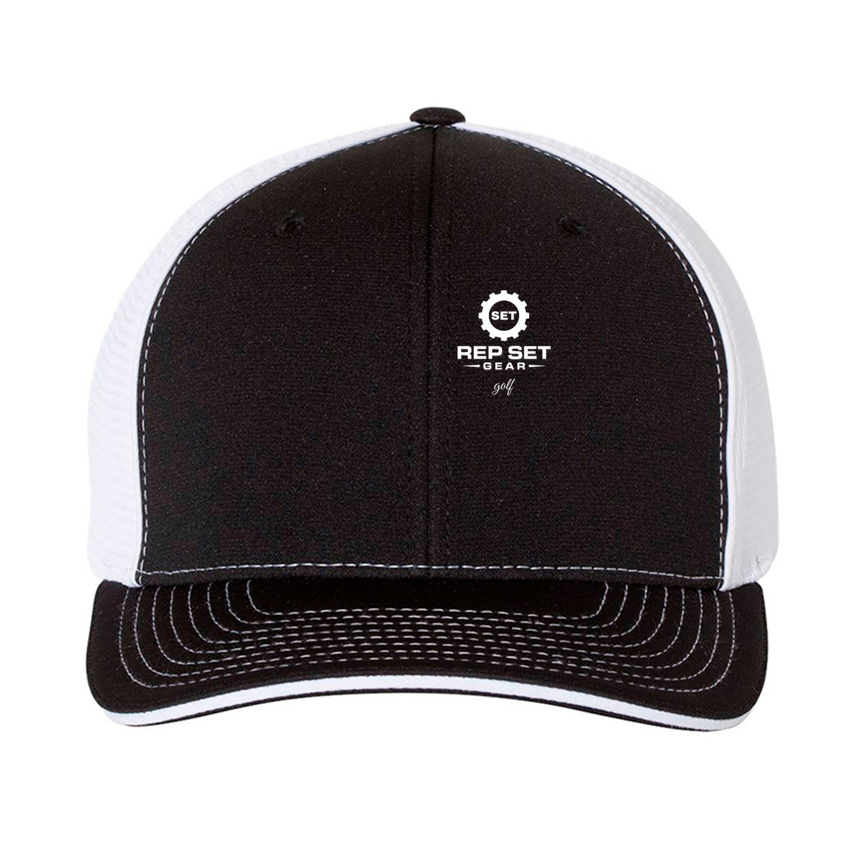 Black Trucker Hat – White Logo – back view