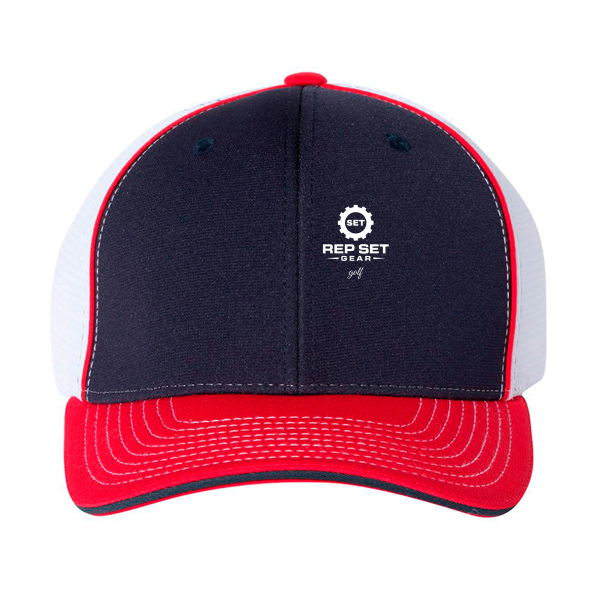 Black Trucker Hat – White Logo – front view