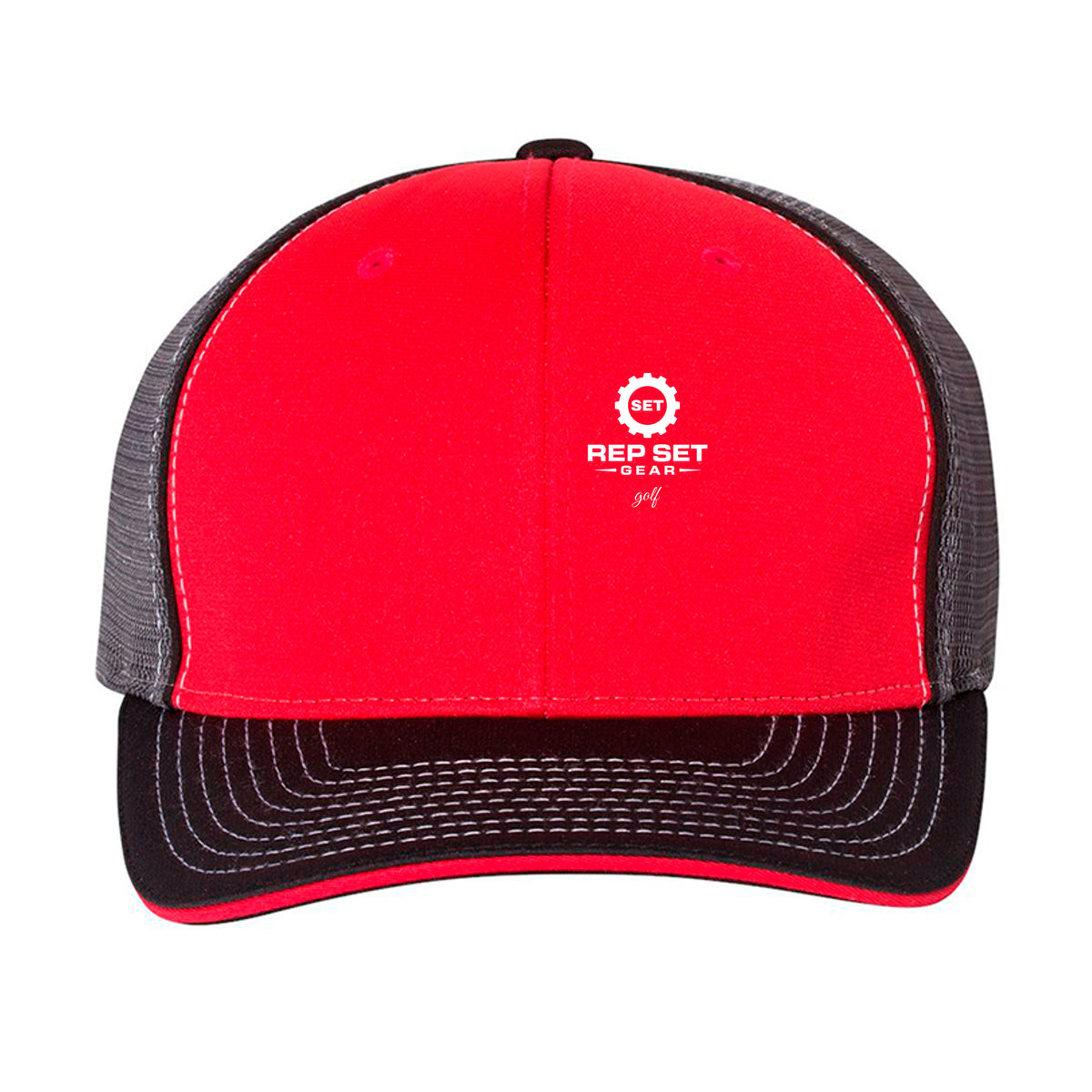 Black Trucker Hat – White Logo – front view