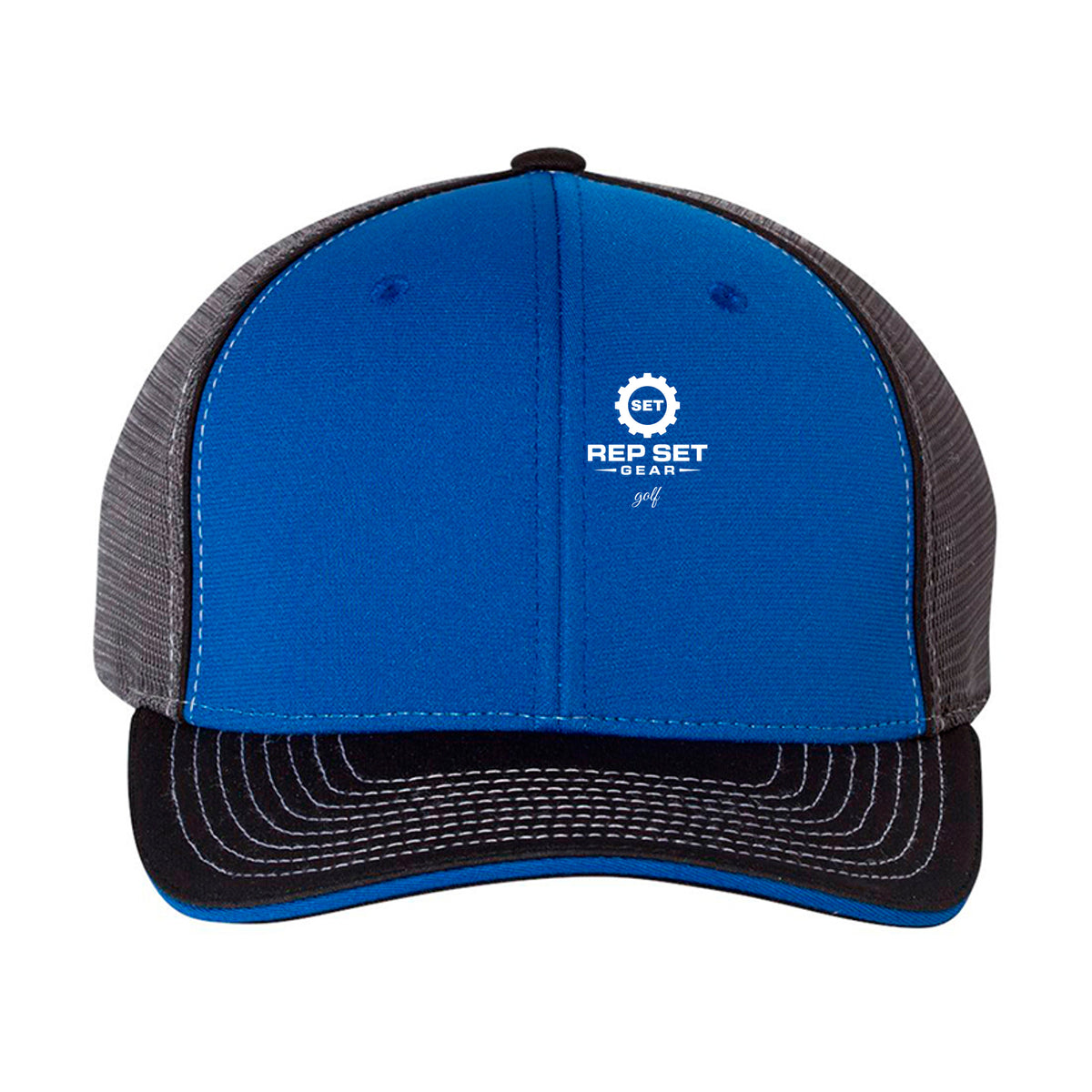 Black Trucker Hat – White Logo – front view